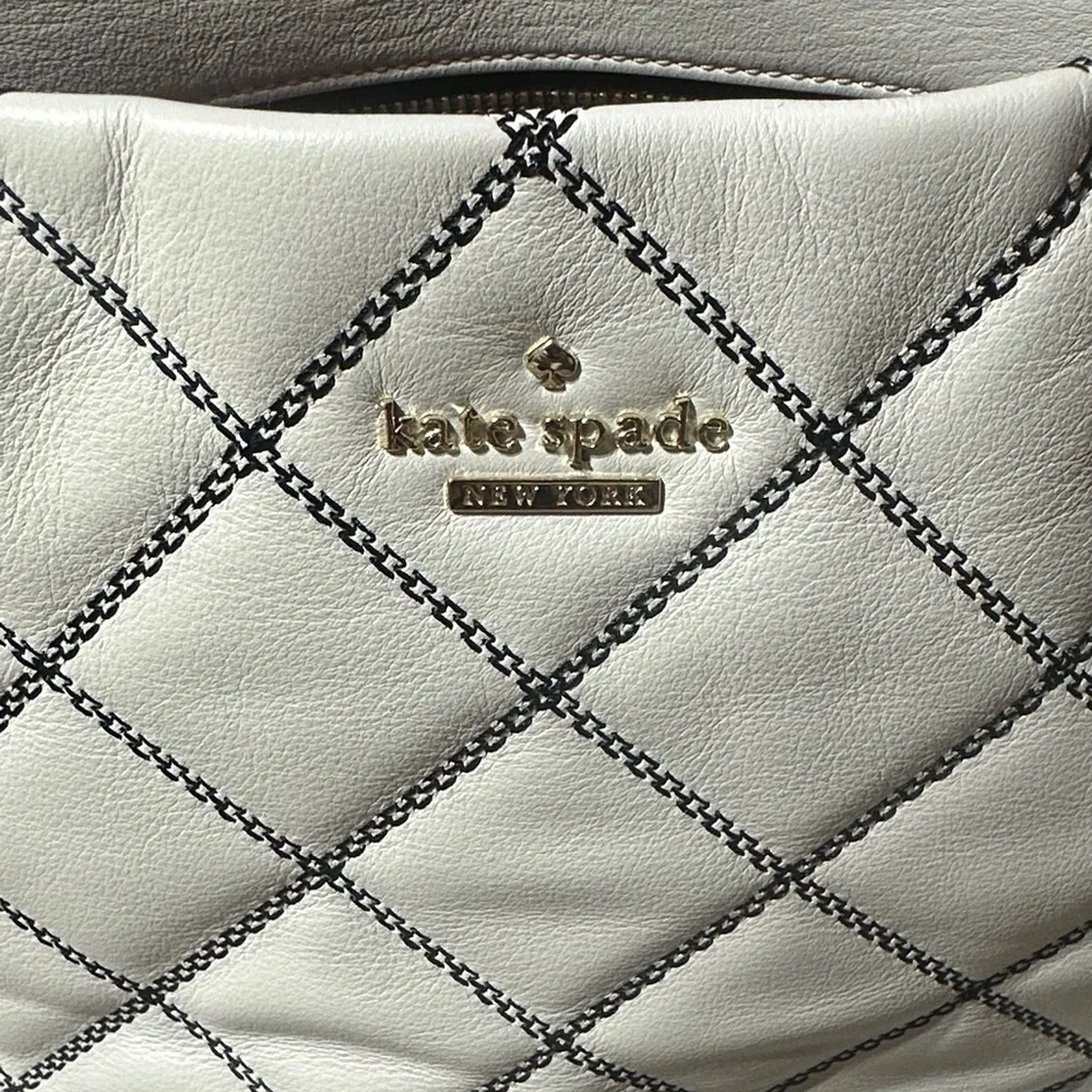 kate spade White Quilted Leather Shoulder Bag with Gold Hardware